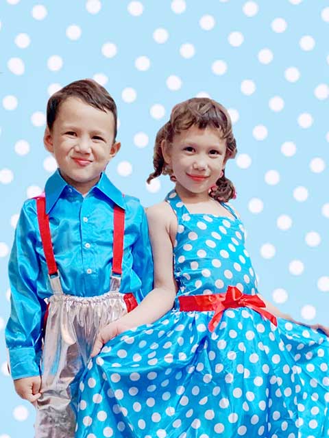 Blue polka dot holywood glam dance kids costume