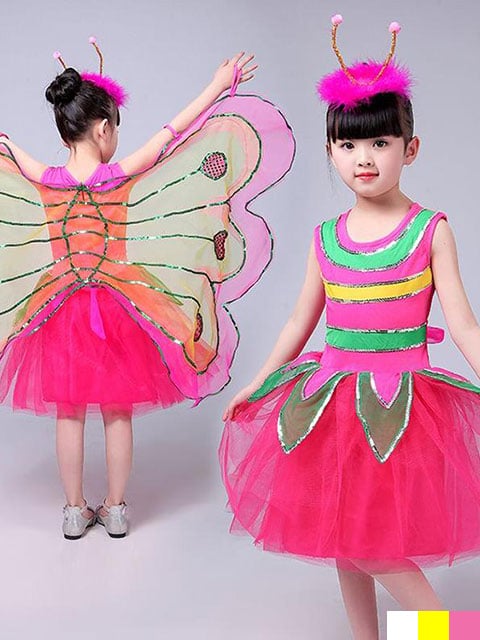 4 Pieces/set Fairy Skirt dance Princess Butterfly Wing Headband Dress for kids girls Birthday Party Dress Up Set
